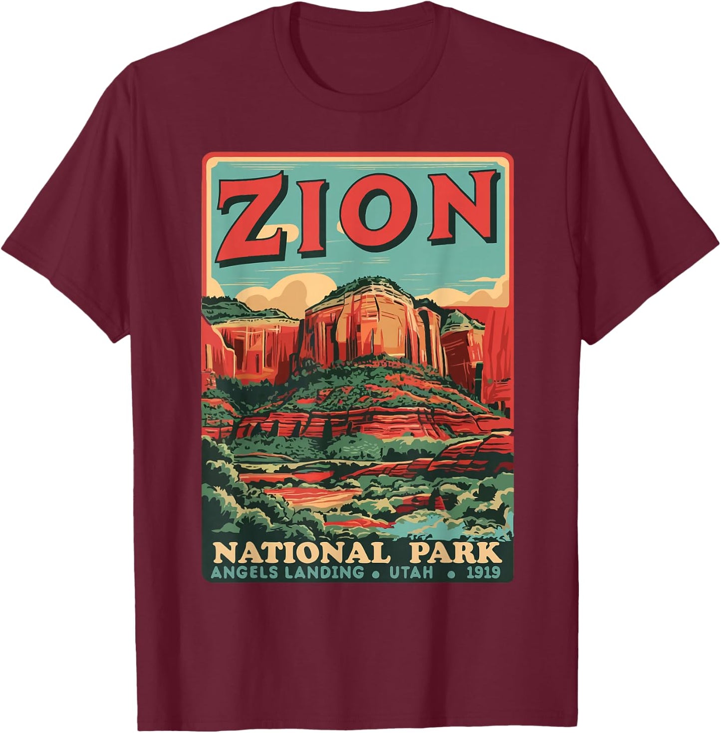 Zion National Park Utah Angels Landing Vintage hiking Trail T-Shirt - T-Shirt | Maroon