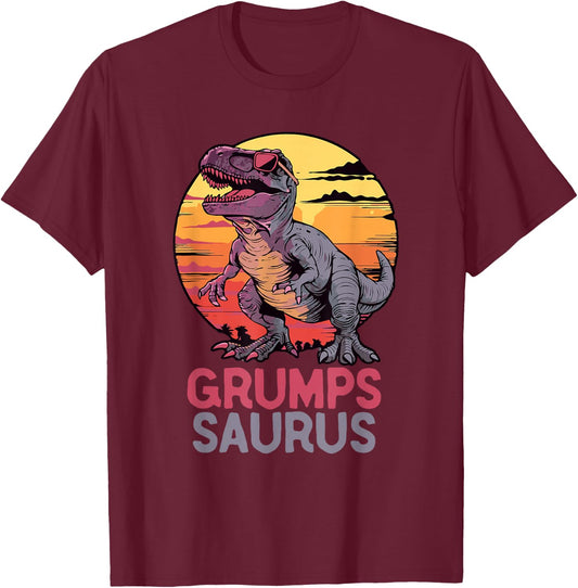 GrumpsSaurus Dino Dinosaur Grumps-Saurus T-Rex Funny Trex T-Shirt - T-Shirt | Maroon