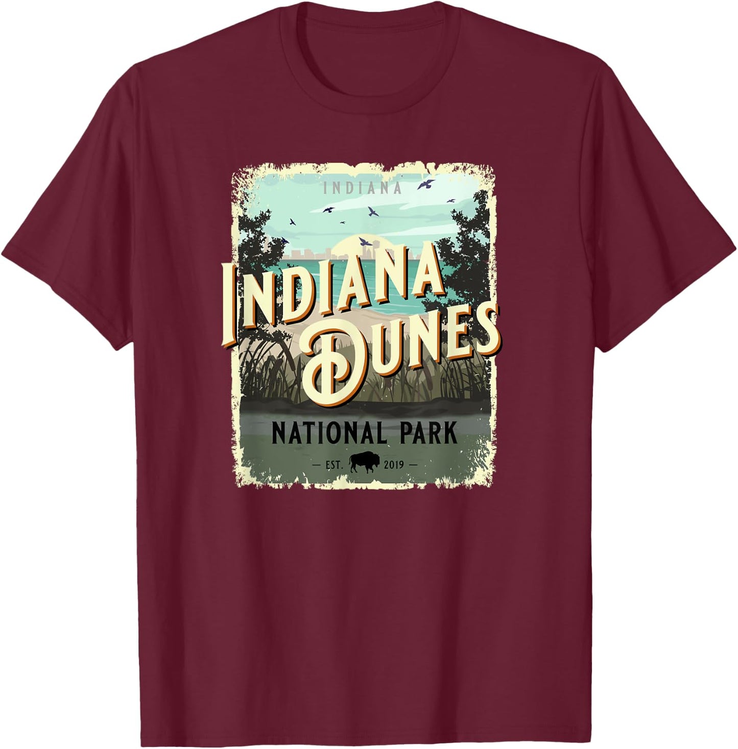 Indiana Dunes National Park Vintage Travel Poster Style T-Shirt - T-Shirt | Maroon
