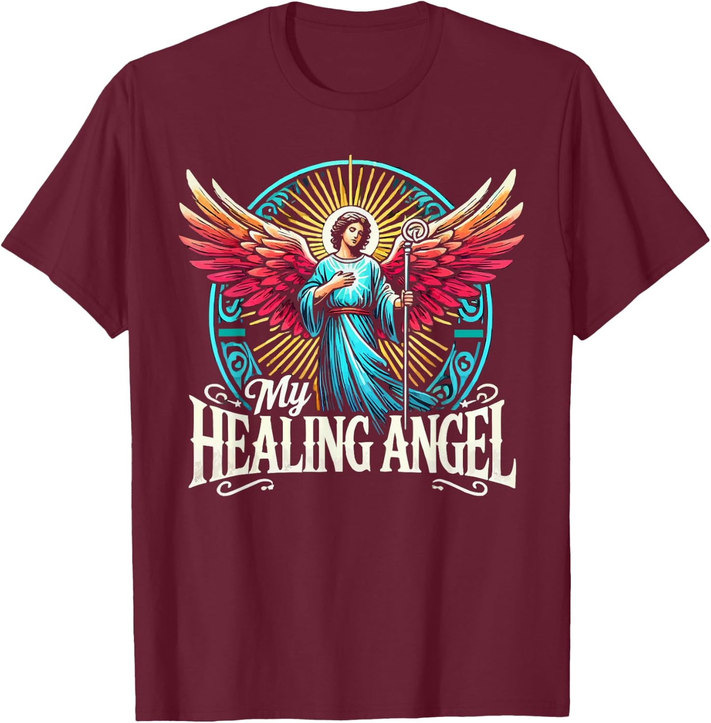 Archangel Raphael Catholic Christianity Guardian Angel T-Shirt - T-Shirt | Maroon