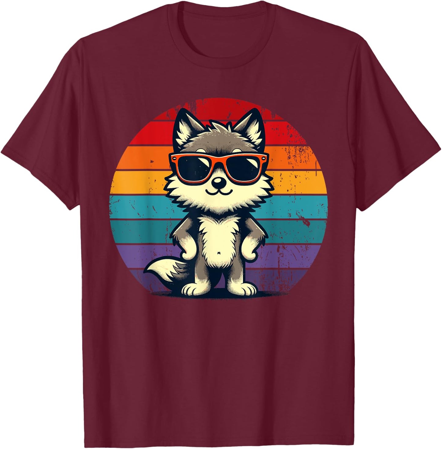 Cool Retro Wolf in Sunglasses 70s 80s 90s Novelty Funny Wolf T-Shirt - T-Shirt | Maroon