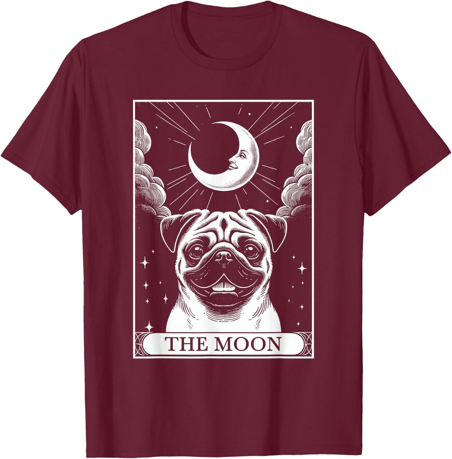 Tarot Card Vintage Crescent Moon Pug Mom Dog Lovers Men Women Kids T-Shirt - T-Shirt | Maroon