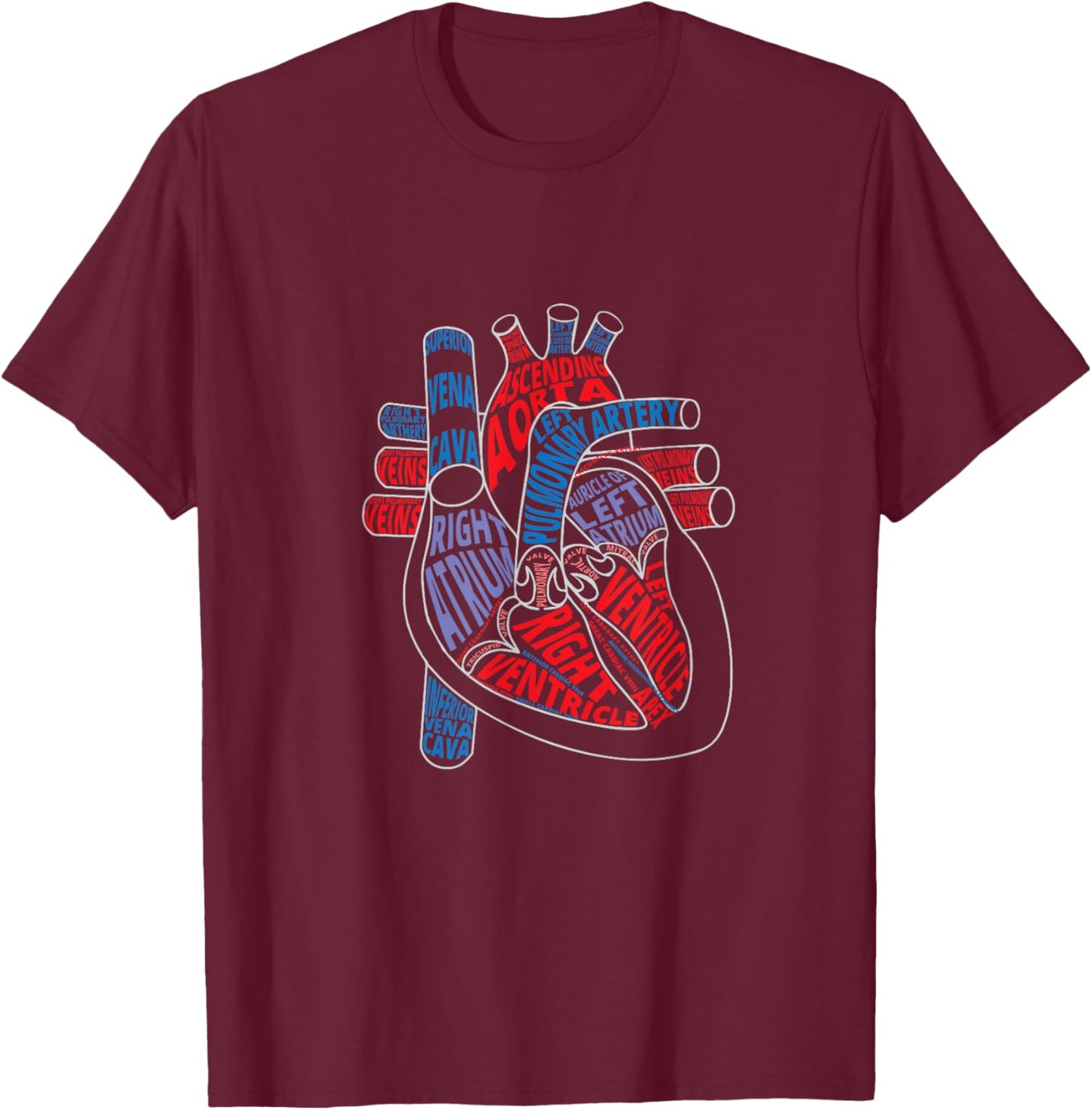 Parts of Heart Anatomical Heart Gift Cardiologist T-Shirt - T-Shirt | Maroon