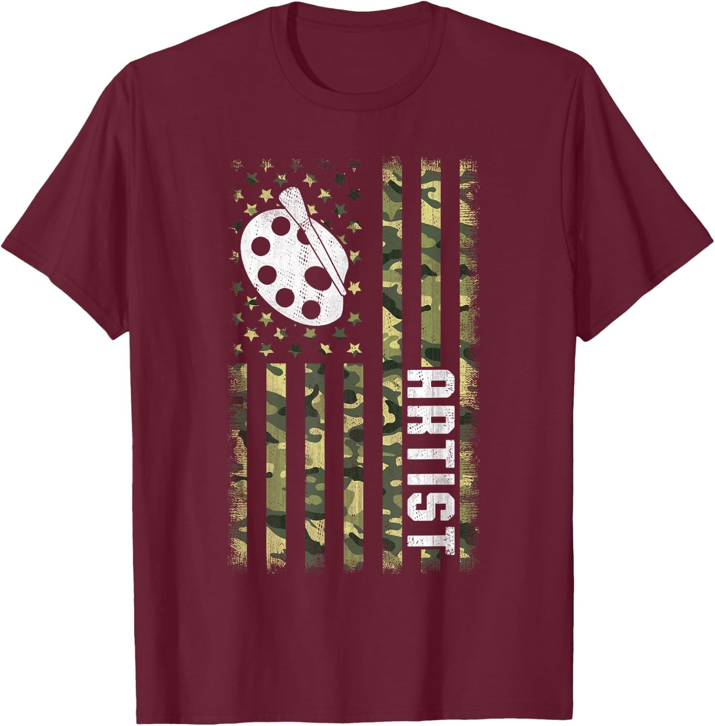 Camo American Flag USA Camouflage Patriotic Artist T-Shirt - T-Shirt | Maroon
