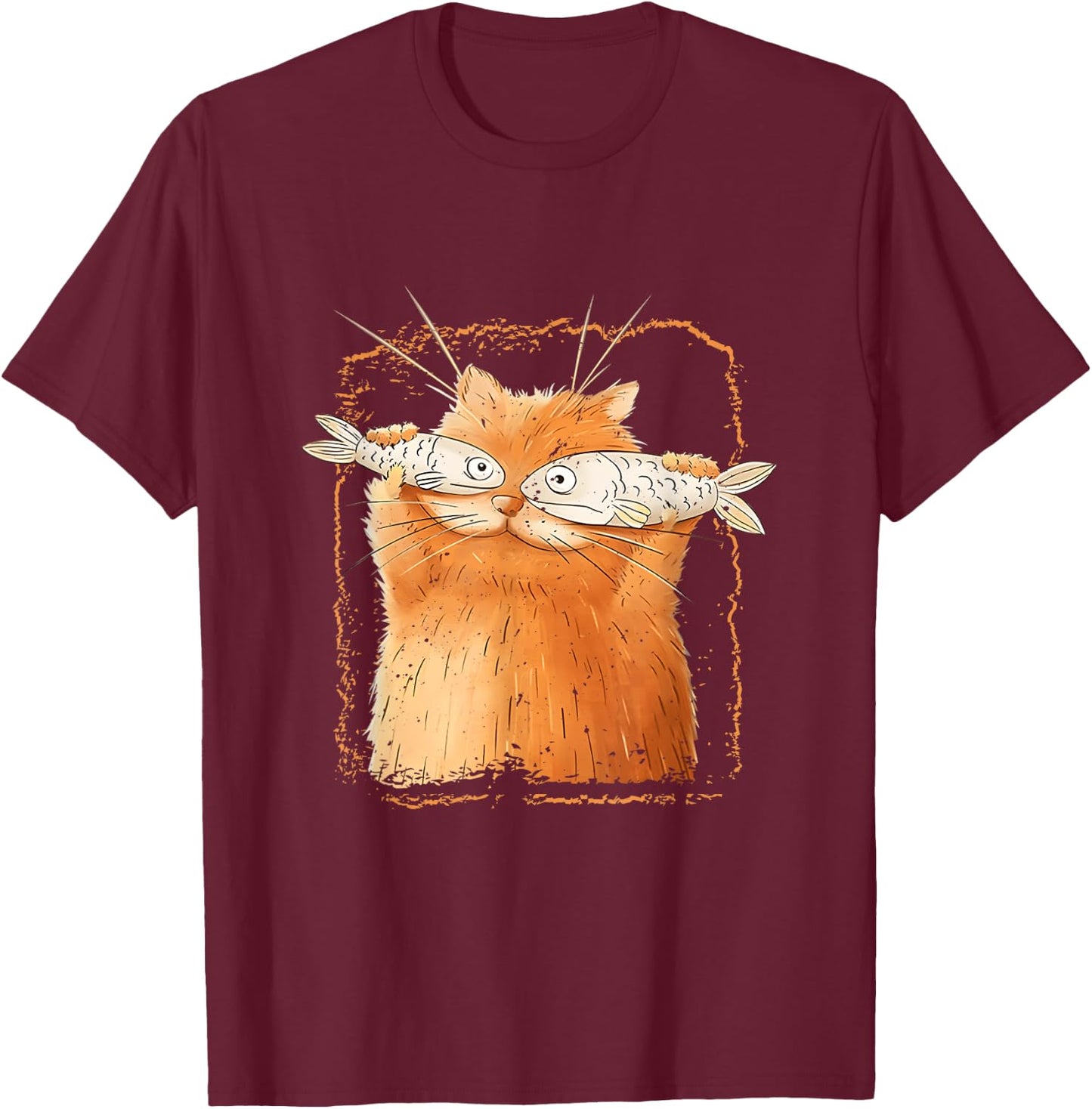 Cat With Fisheyes Kitten Funny Parody Cat Lover Cartoon T-Shirt - T-Shirt | Maroon