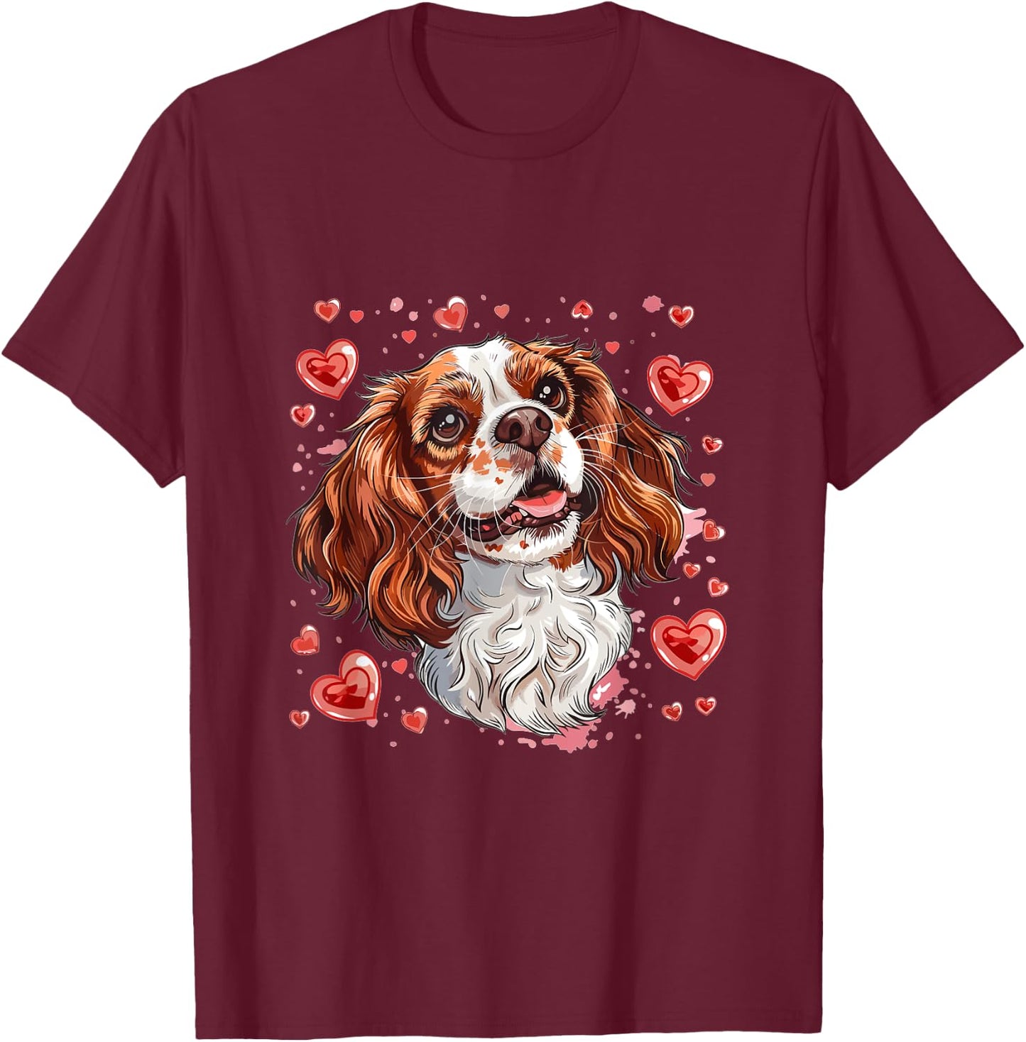Cavalier King Charles Spaniel Hearts Dog Breed Graphic T-Shirt - T-Shirt | Maroon