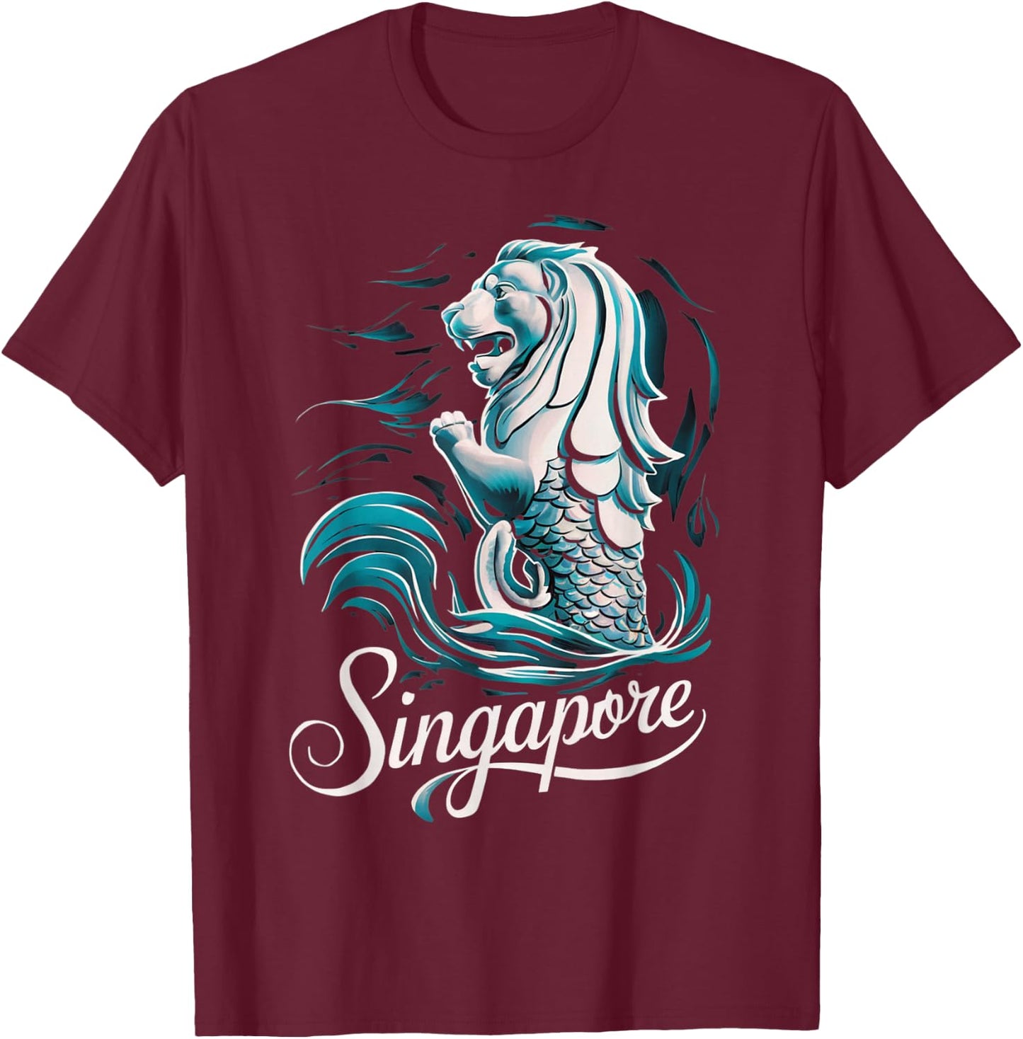 Beautiful Singapore Asia Travel Souvenir Merlion Lion T-Shirt - T-Shirt | Maroon