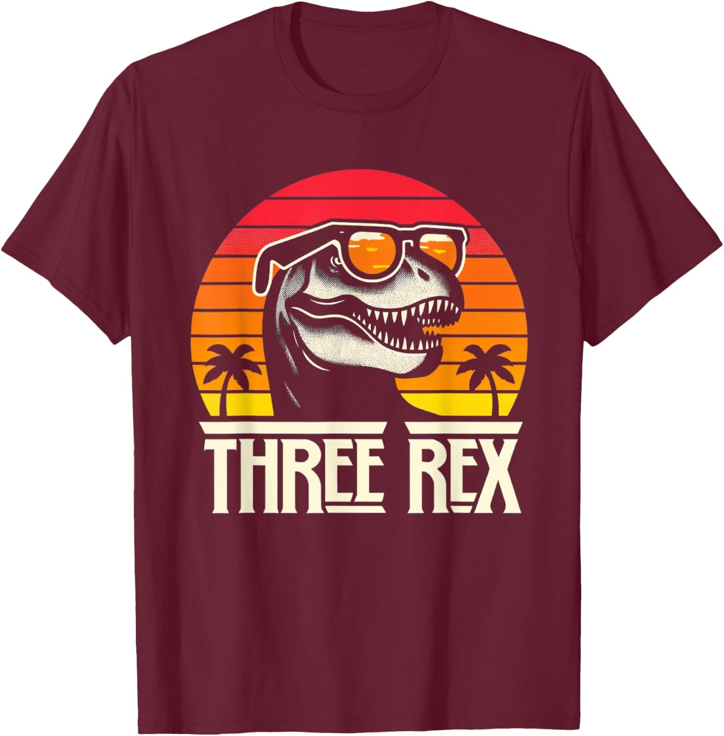 Three Rex 3rd Birthday T Rex Dinosaur Third Bday 3 Year Old T-Shirt - T-Shirt | Maroon