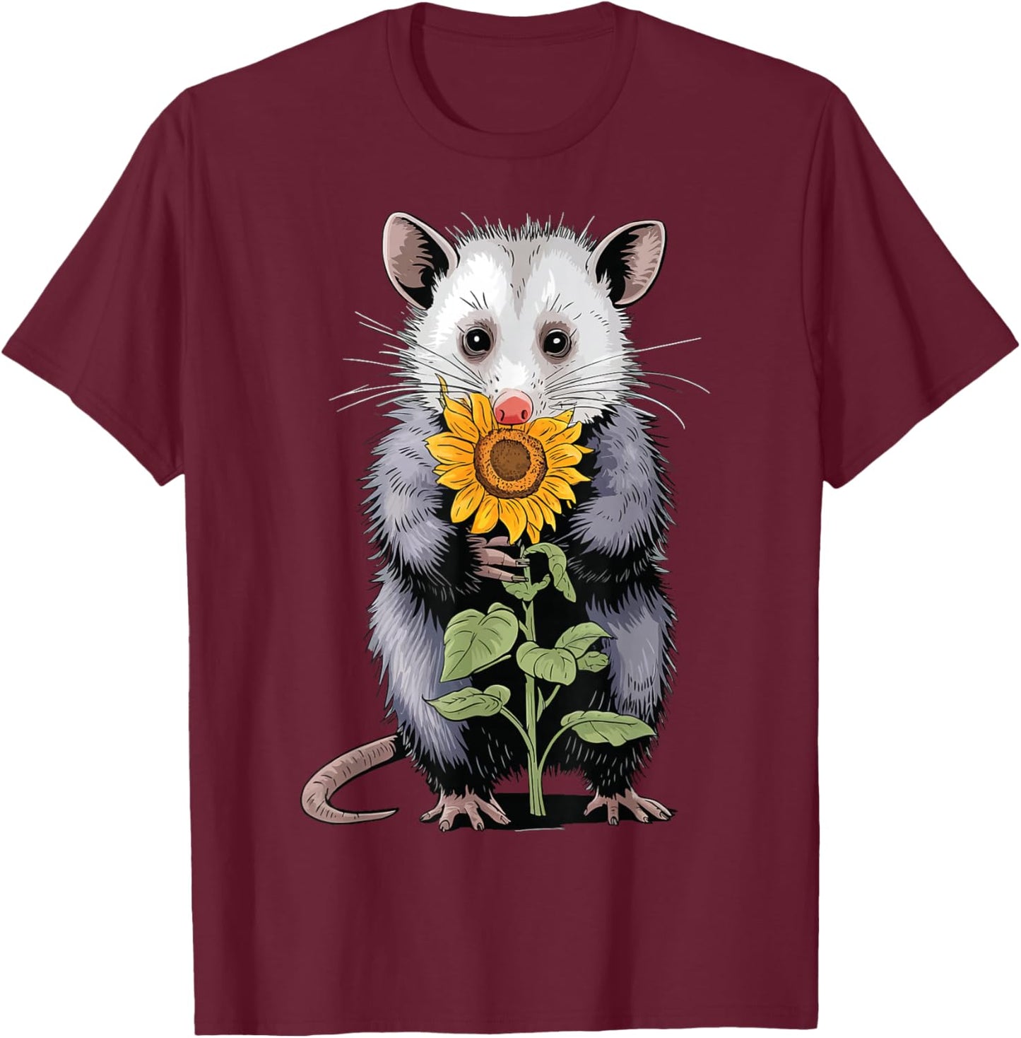 Opossum Sunflower T-Shirt - T-Shirt | Maroon