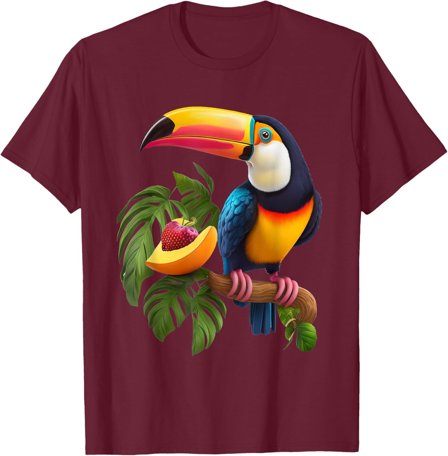 Colorful Toucan For Bird Lovers On A Branch In The Wild T-Shirt - T-Shirt | Maroon