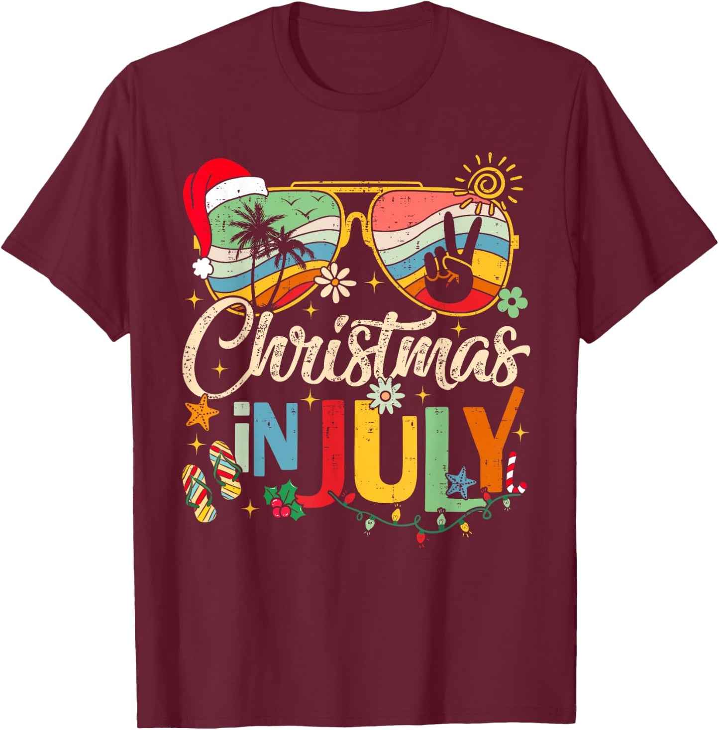 Sunglasses Santa Claus Beach Christmas in July Men Women Kid T-Shirt - T-Shirt | Maroon