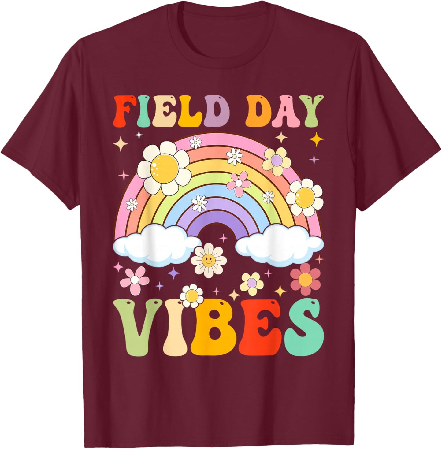 Field Day Vibes Funny For Teacher Kids Happy Field Day T-Shirt - T-Shirt | Maroon