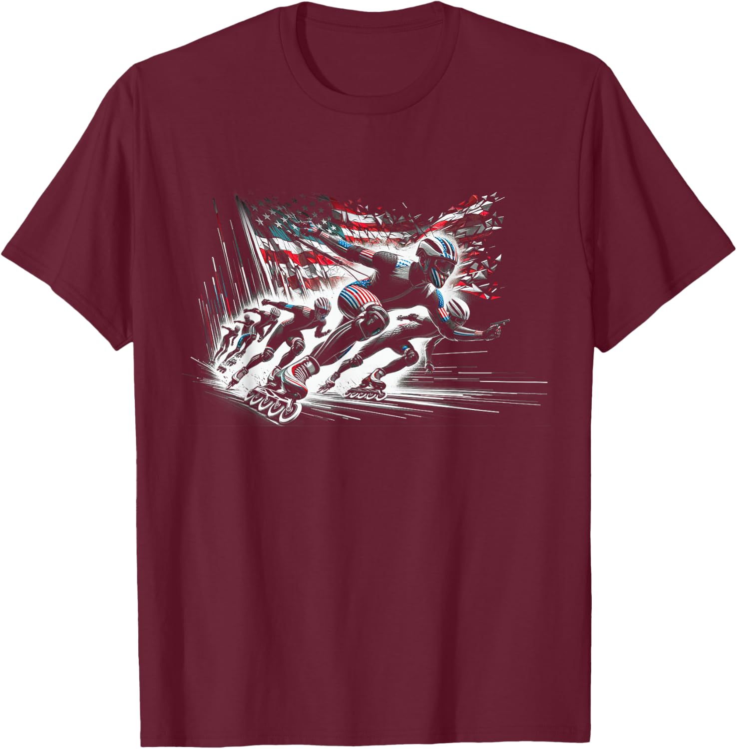 Inline Speed Skating American Flag Roller Blading T-Shirt - T-Shirt | Maroon