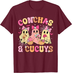 Cute Conchas And Cucuys Ghost Funny Mexican Halloween Ghost T-Shirt - T-Shirt | Maroon