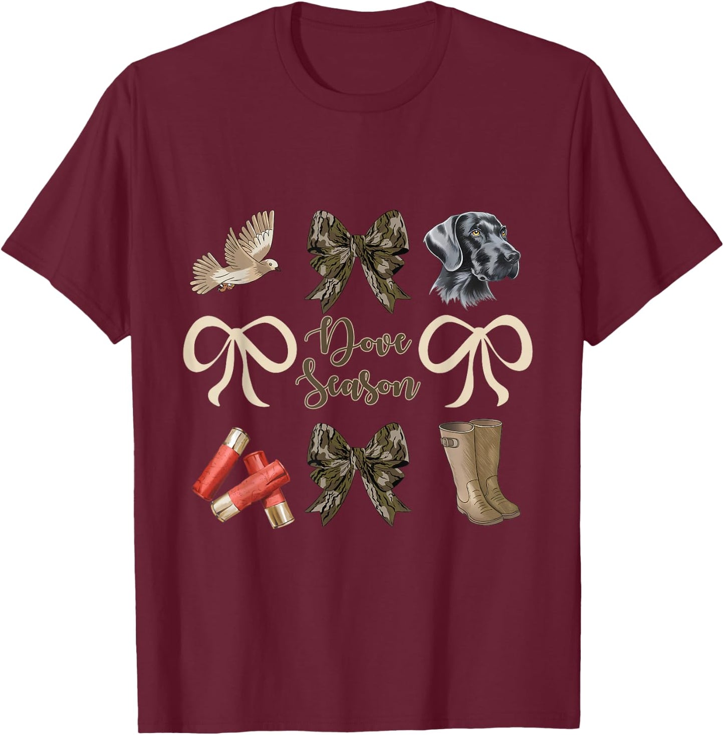 Camo Bow Coquette Dove Season Hunting Dove Hunter Hunt Girl T-Shirt - T-Shirt | Maroon