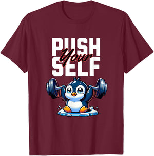 Funny Penguin Fitness Zoo Weightlifting- Penguin Lovers T-Shirt - T-Shirt | Maroon