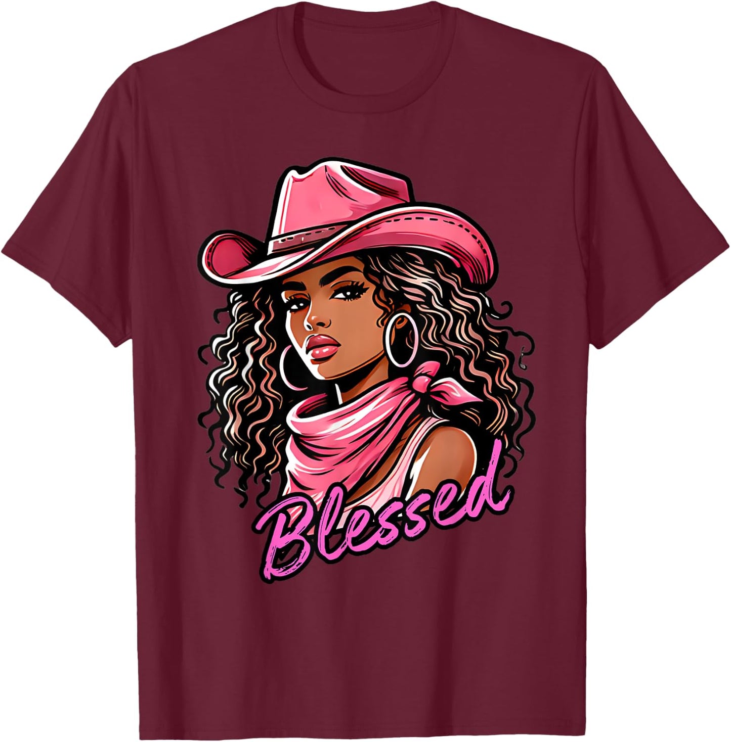 Blessed Black Cowgirl Western Swag African Christian Woman T-Shirt - T-Shirt | Maroon