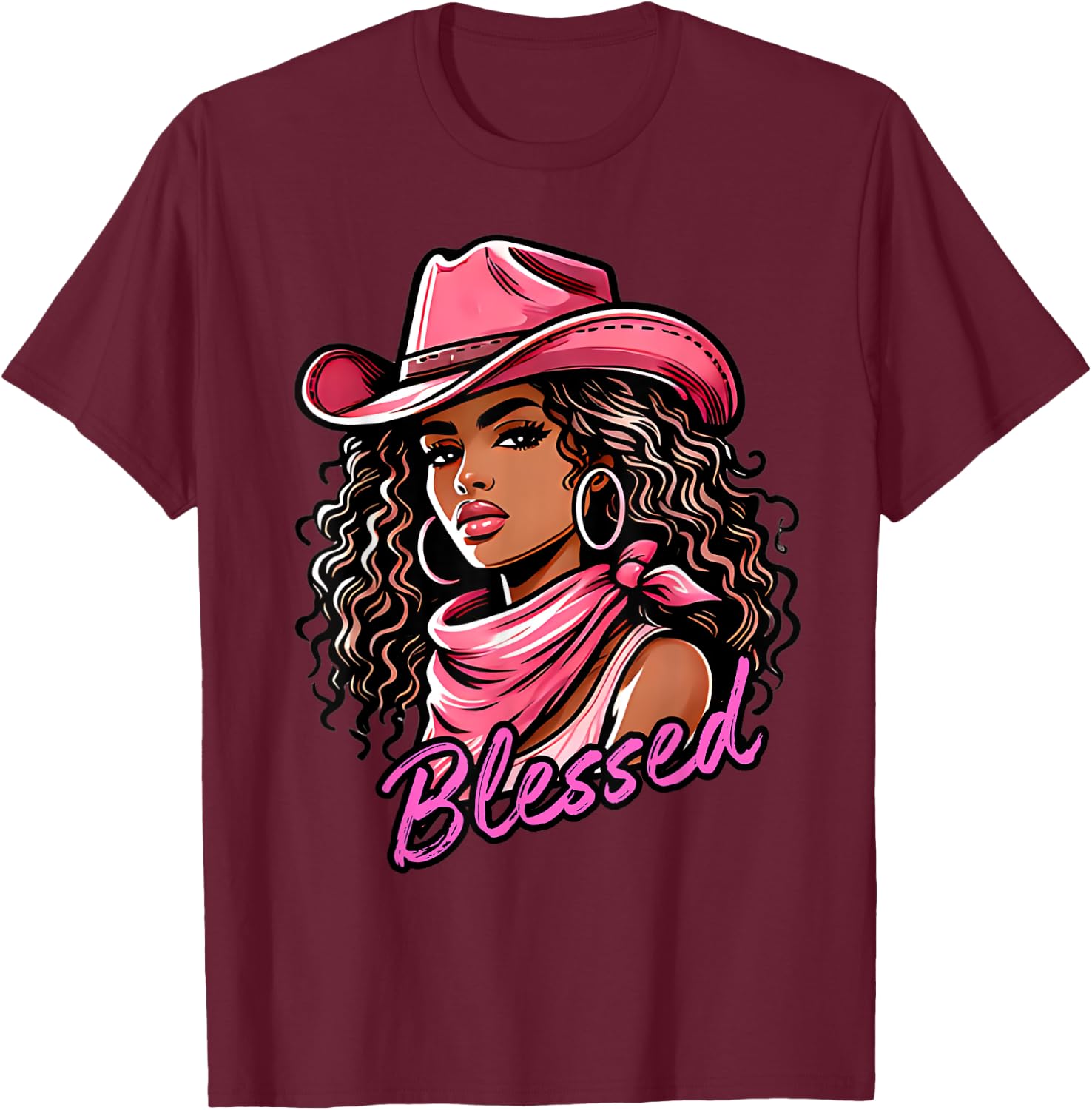 Blessed Black Cowgirl Western Swag African Christian Woman T-Shirt - T-Shirt | Maroon