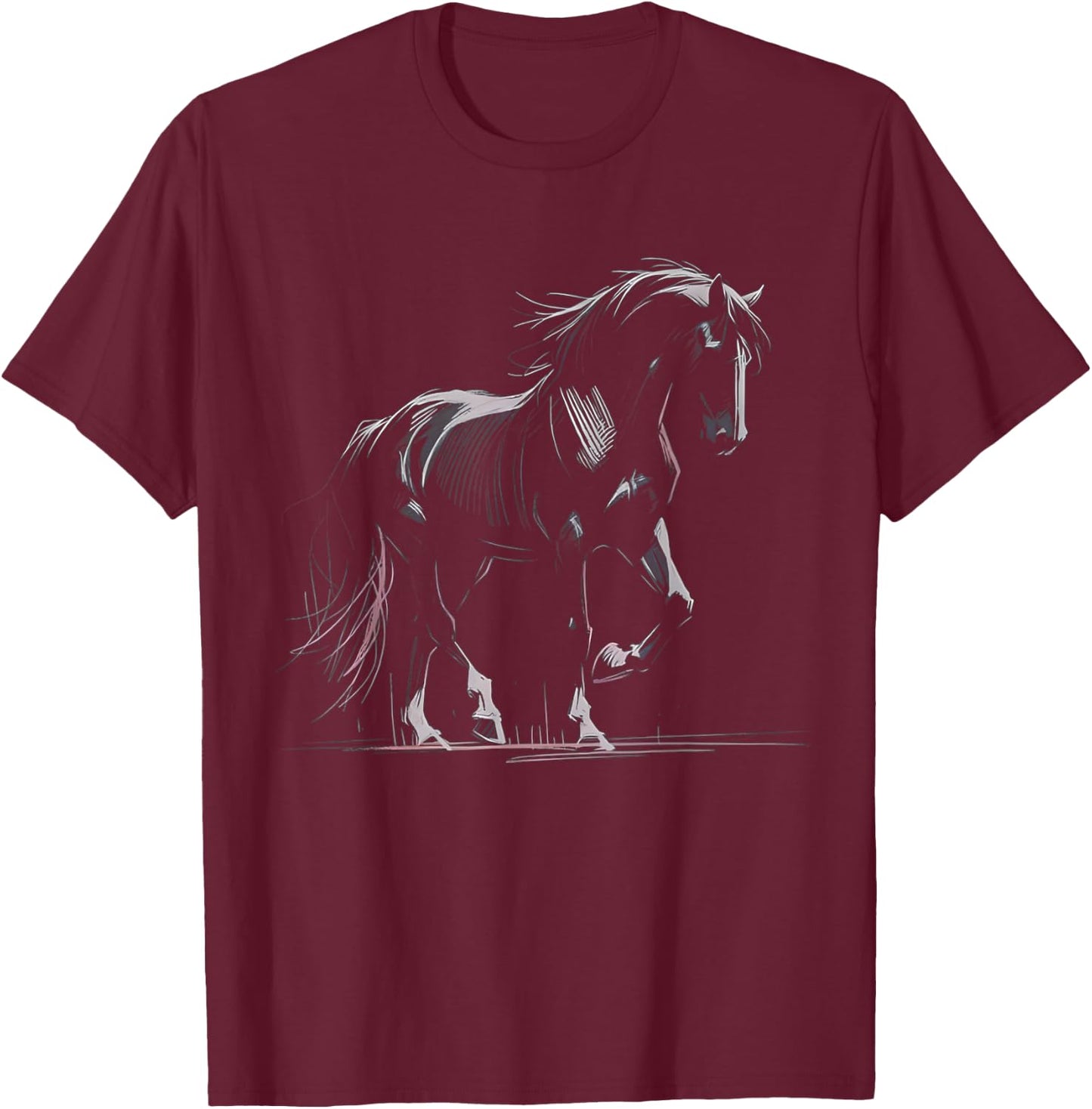 Horse Silhouette Graphic Art Design Black Horses Lover Gifts T-Shirt - T-Shirt | Maroon