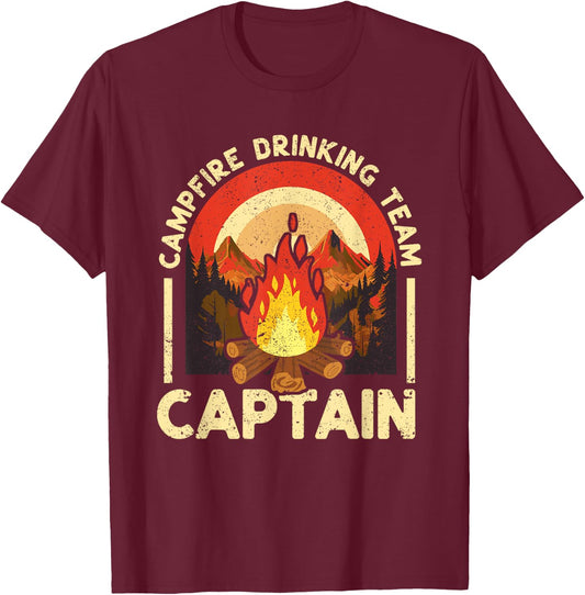 Campfire Drinking Team Captain Funny Camping Outdoor Camp T-Shirt - T-Shirt | Maroon