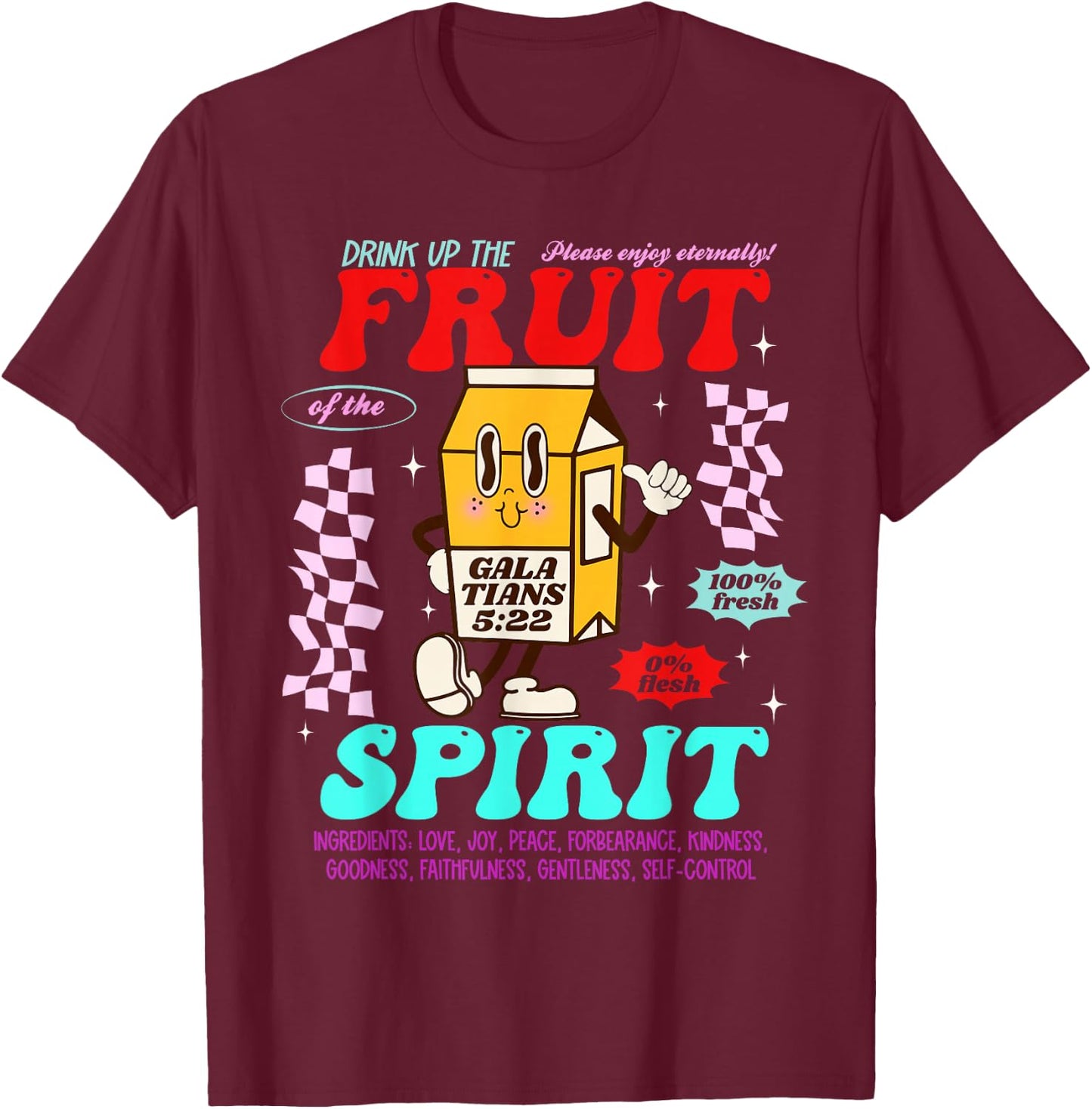 Drink Up Fruit Of The Spirit Christian Milk Bottle Checkered T-Shirt - T-Shirt | Maroon