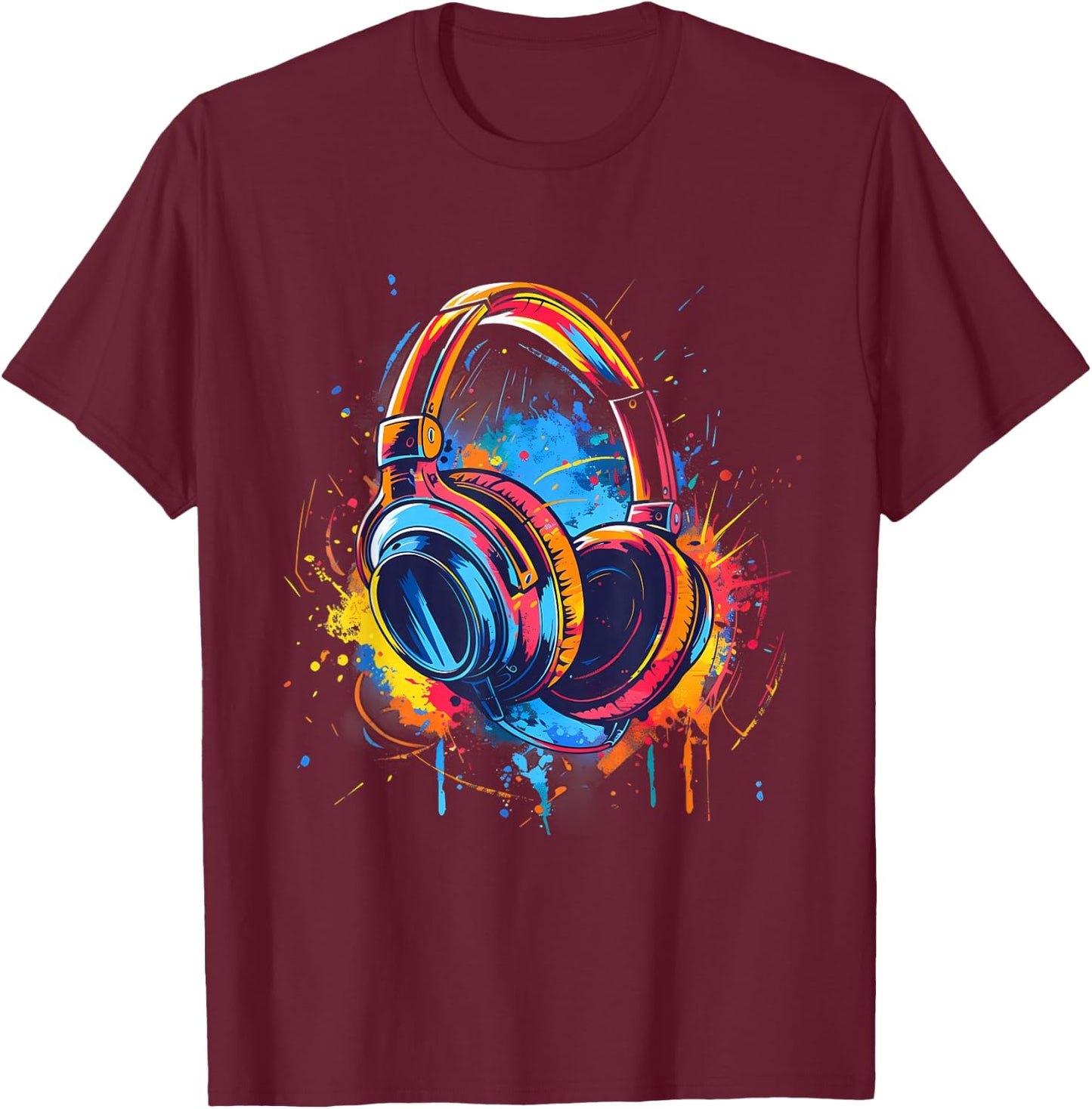 Headphones Music DJ Music Lover Splash EDM Music Headphones T-Shirt - T-Shirt | Maroon