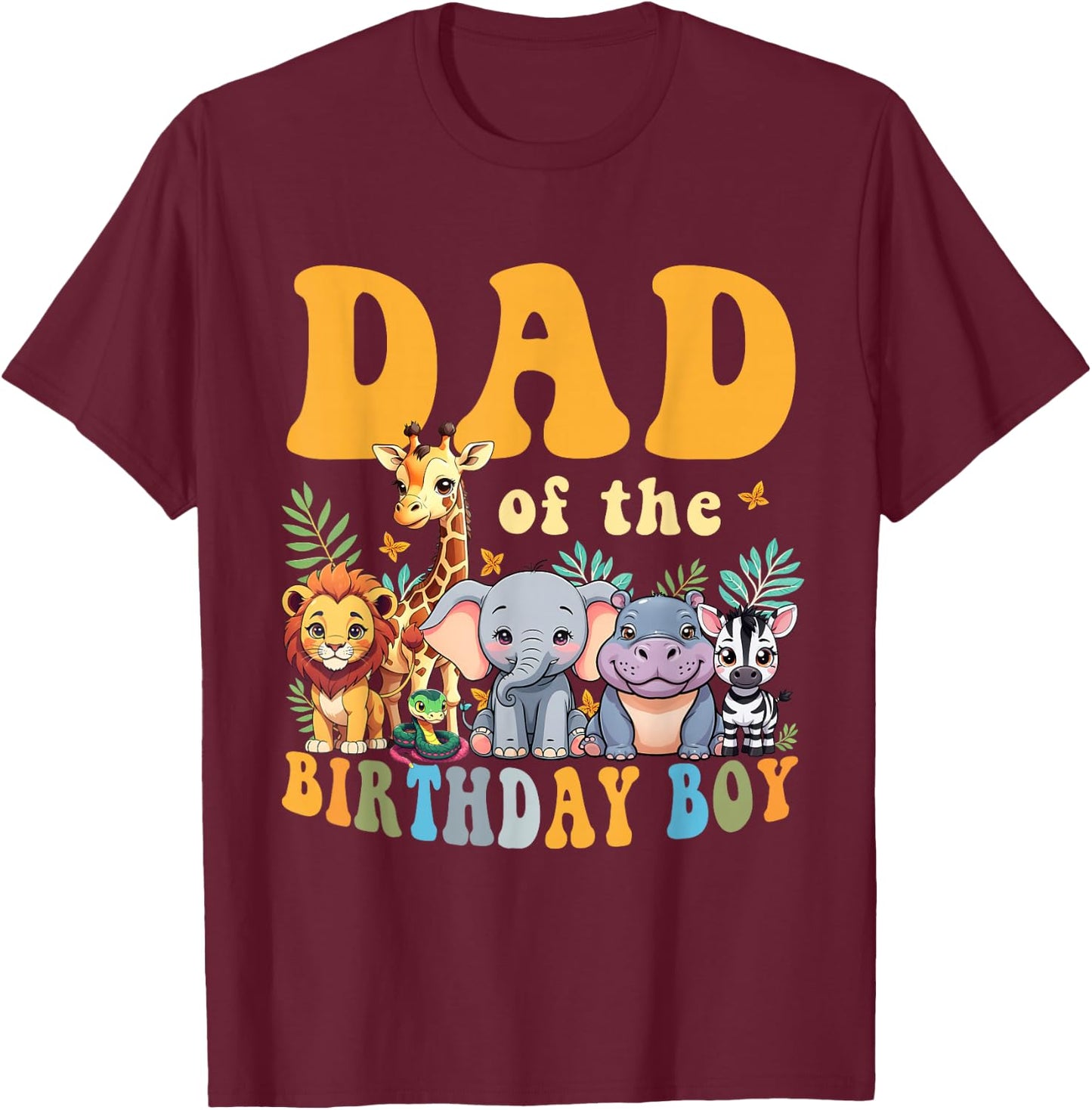 Dad of the Birthday Boy Kids Safari Jungle Animal Matching T-Shirt - T-Shirt | Maroon