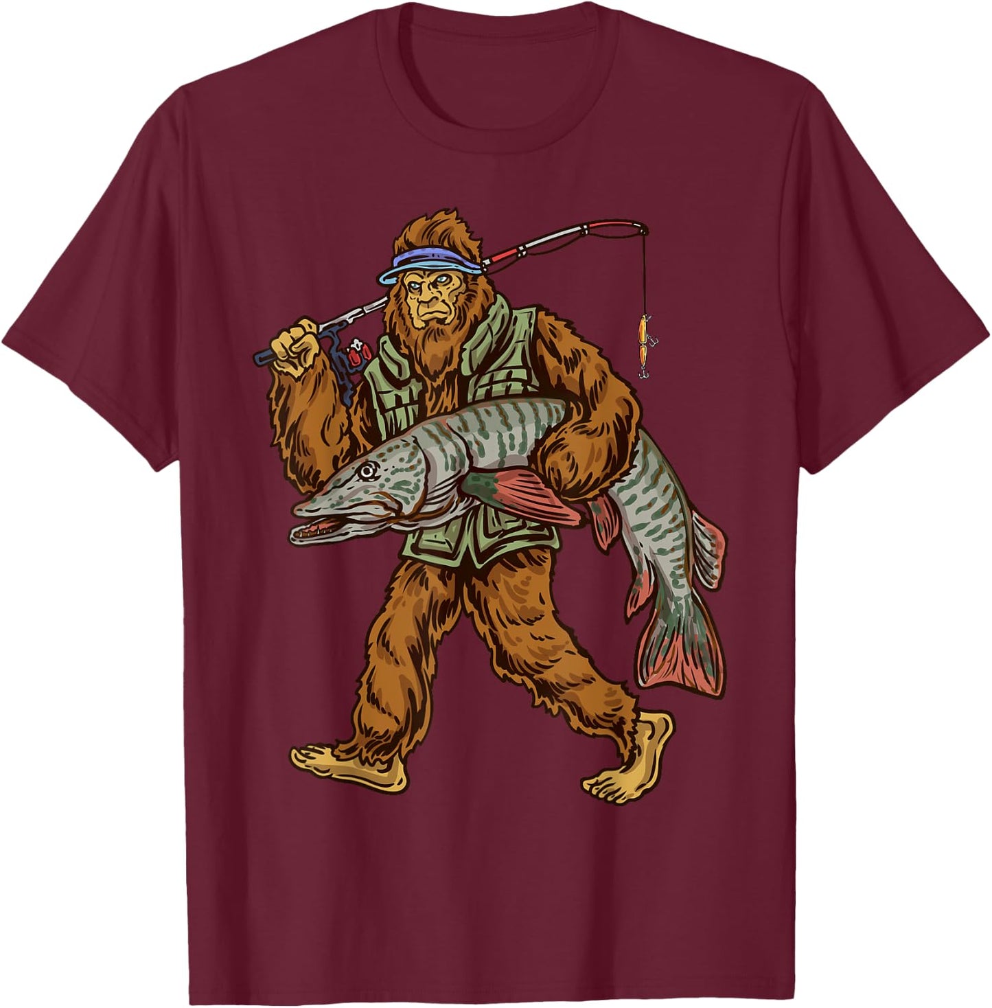Muskie Fishing Tiger Musky Hunting Bigfoot Fishermen T-Shirt - T-Shirt | Maroon