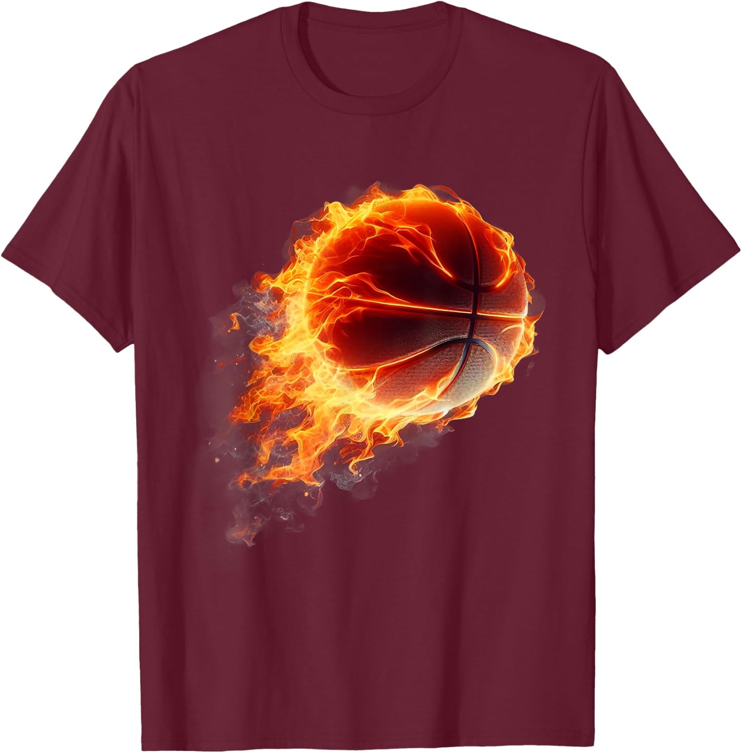play sport Basketball Hoop Fire Flames soccer Ball Graphic T-Shirt - T-Shirt | Maroon