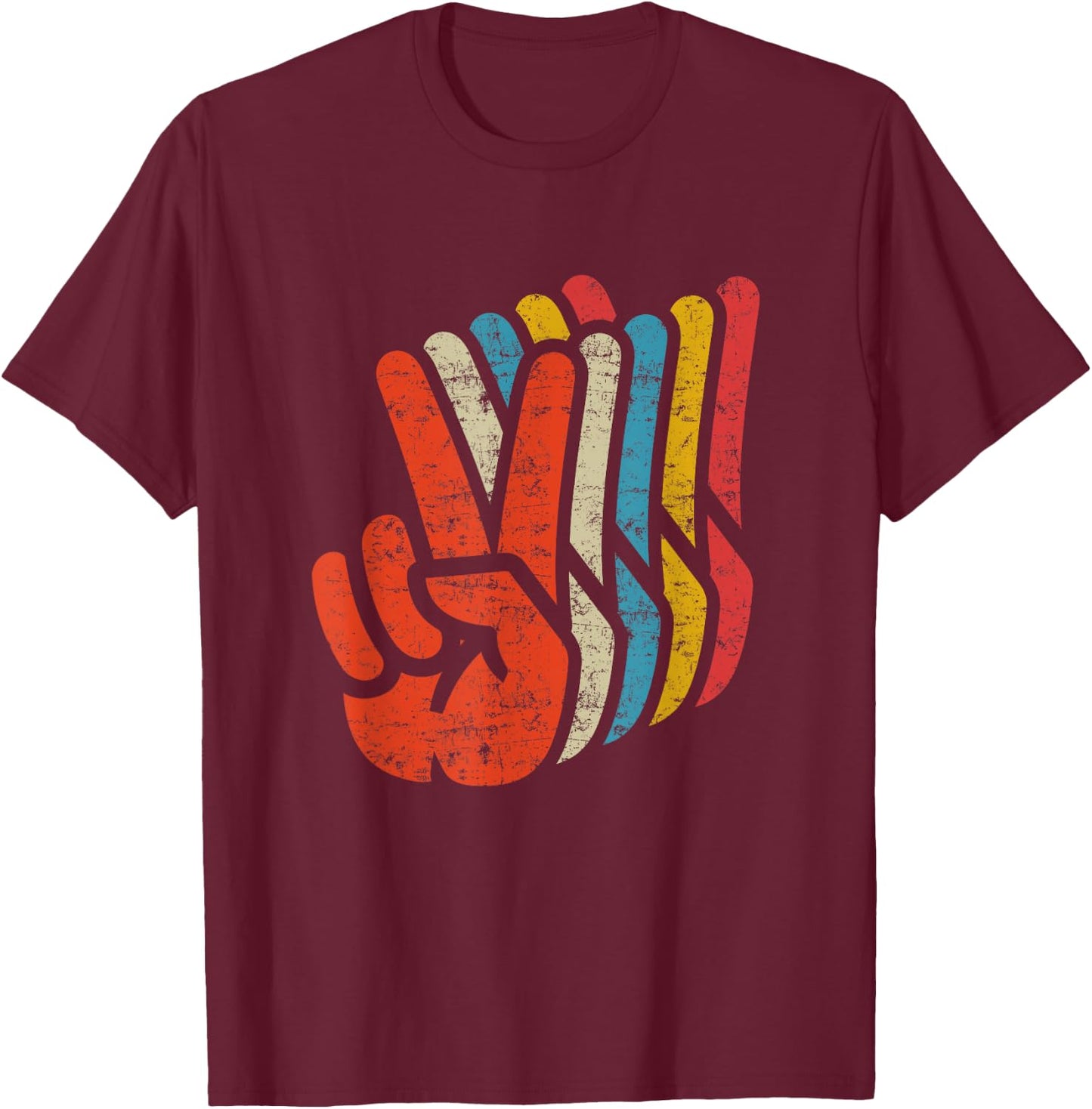 Retro Peace Sign V Fingers Graphic 60s 70s Vintage Peace T-Shirt - T-Shirt | Maroon
