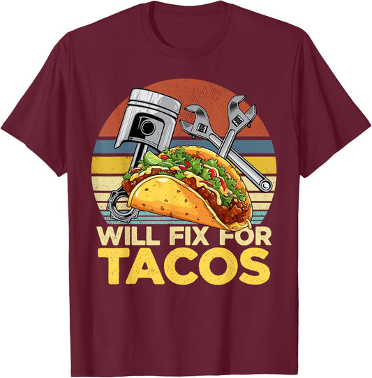 Car Mechanic Garage Car Guy Shirt Mechanic Taco Lover T-Shirt - T-Shirt | Maroon