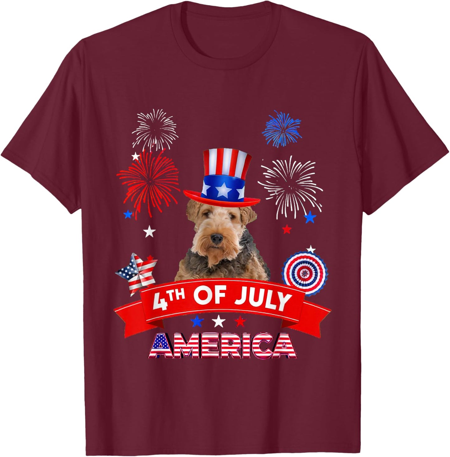 4th of July Decor Patriotic LOVE Wire Fox Terrier Dog USA T-Shirt - T-Shirt | Maroon