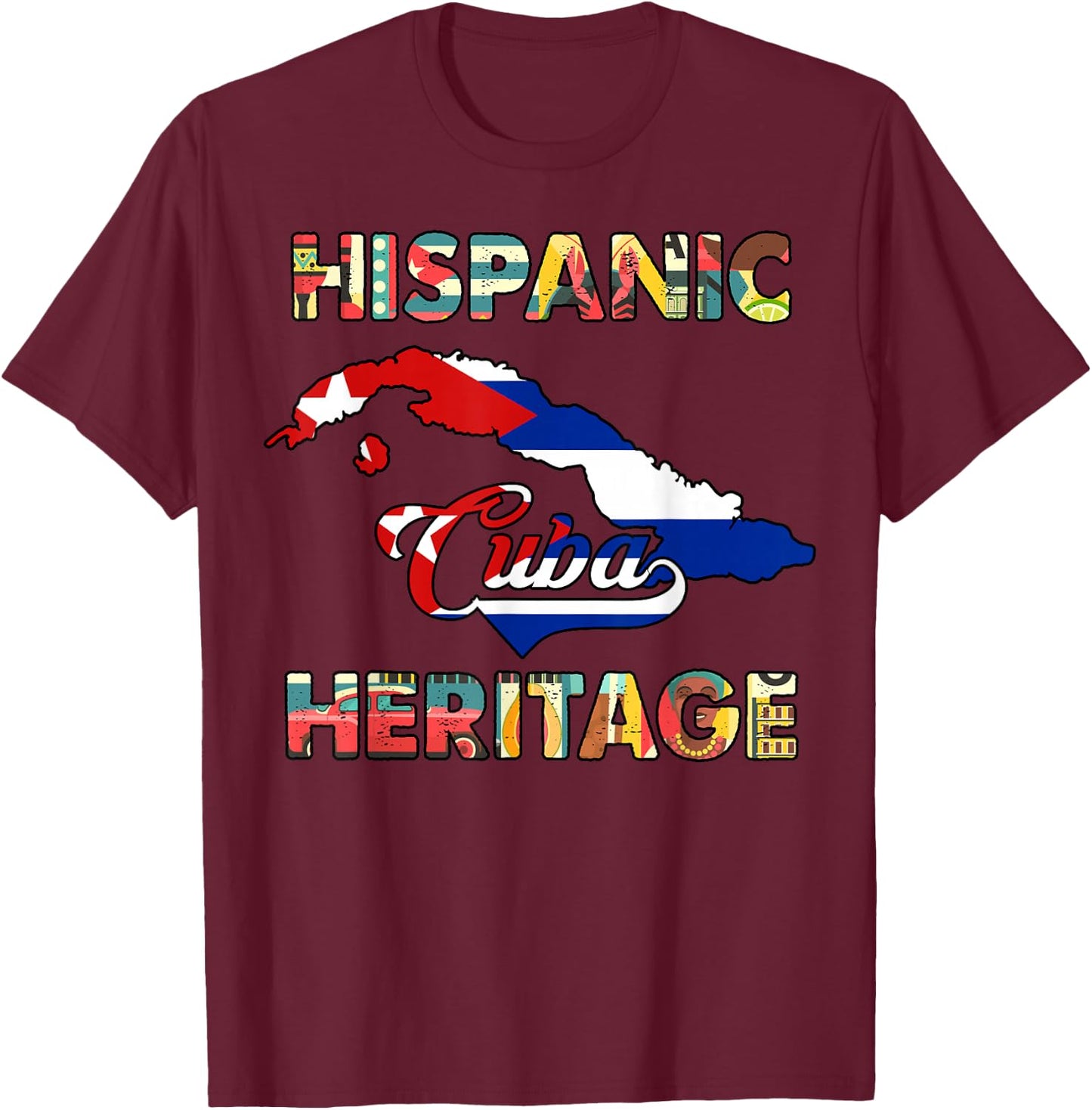 Cuba Hispanic Heritage Month Shirt Cuban Flag T-Shirt - T-Shirt | Maroon