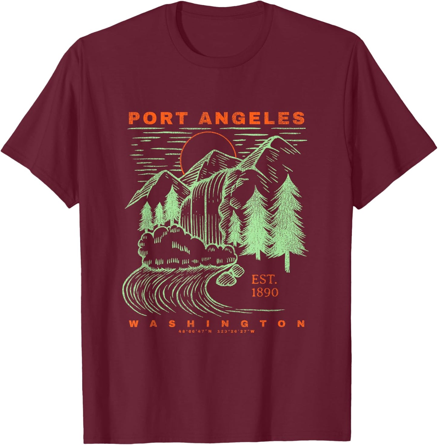 Port Angeles Washington Cool Souvenir Rustic Port Angeles T-Shirt - T-Shirt | Maroon