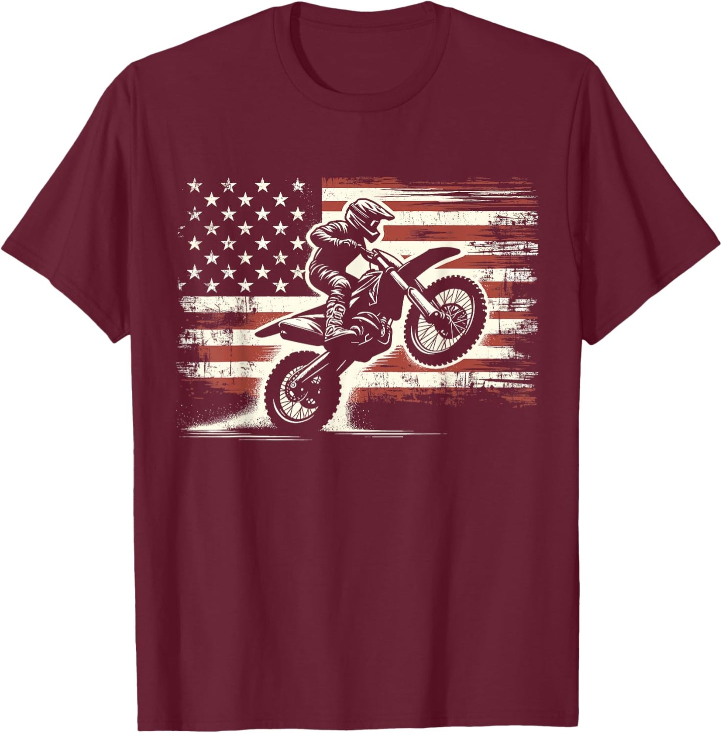 Dirt Bike American Flag Motocross Biker Vintage USA , Small, Black T-Shirt - T-Shirt | Maroon