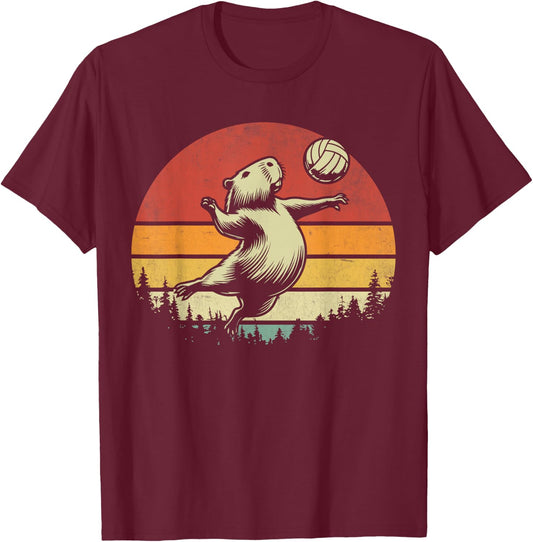 Funny Capybara Sports Rodent Capybara Playing Volleyball T-Shirt - T-Shirt | Maroon