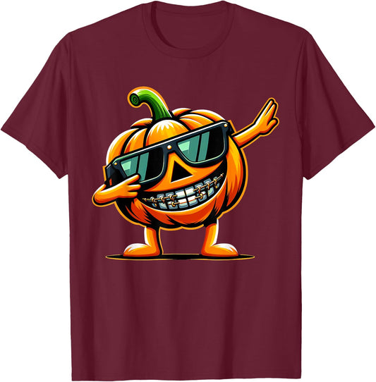 Dabbing Pumpkin Braces Dentist Orthodontics Halloween Dental T-Shirt - T-Shirt | Maroon