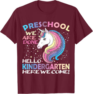 Goodbye Preschool Graduation Hello Kindergarten Prek Unicorn T-Shirt - T-Shirt | Maroon