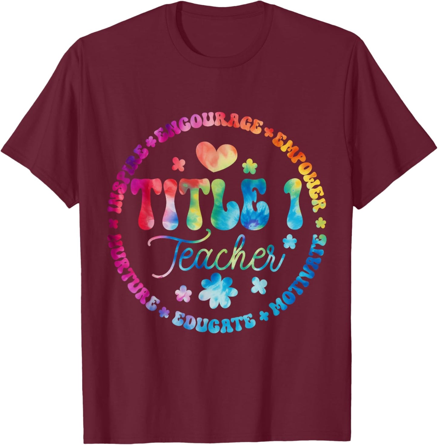 Groovy Title 1 teacher squad cute title 1 Reading T-Shirt - T-Shirt | Maroon