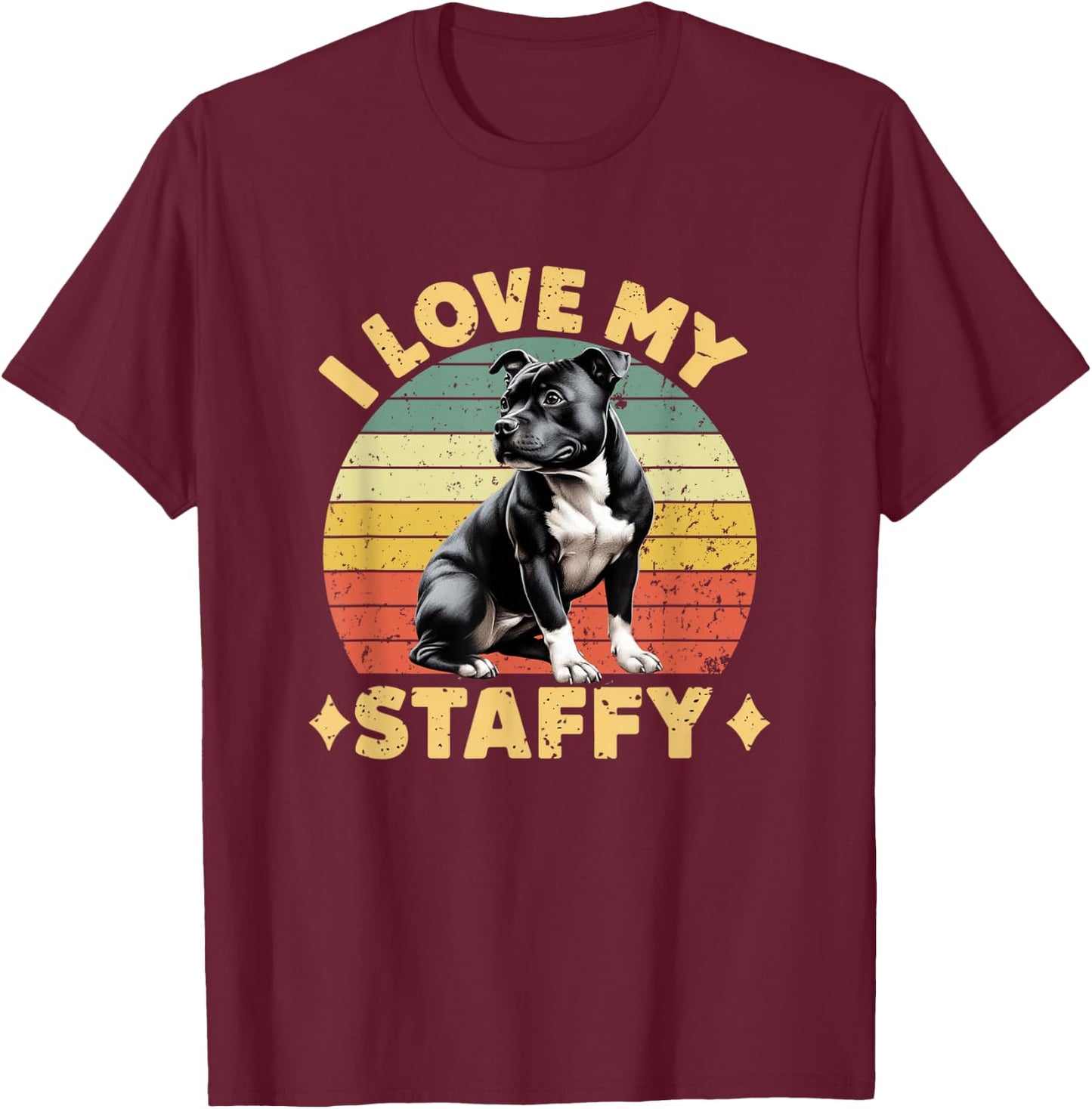I Love My Staffy Dog Black Staffordshire Bull Terrier Owner T-Shirt - T-Shirt | Maroon