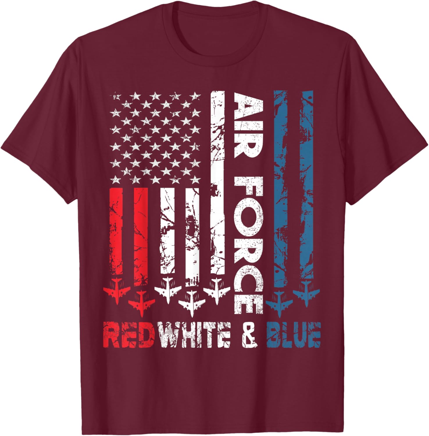 Air Force Red White and Blue 4th of July Vintage USA Flag T-Shirt - T-Shirt | Maroon