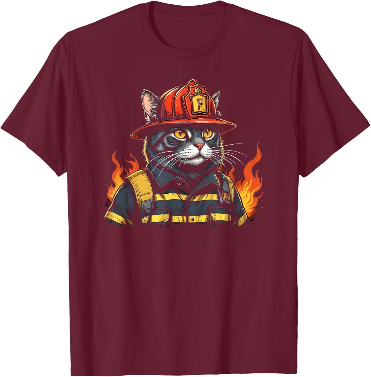 Firefighter Cat Lover Fireman Firefighting Expert T-Shirt - T-Shirt | Maroon