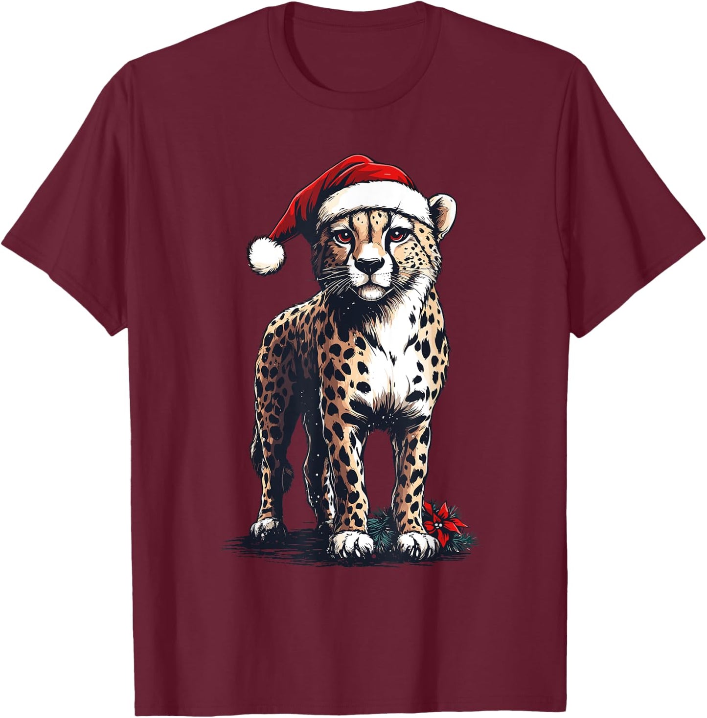 Cheetah Santa Hat Cheetah Lover Men Women Kids Christmas T-Shirt - T-Shirt | Maroon