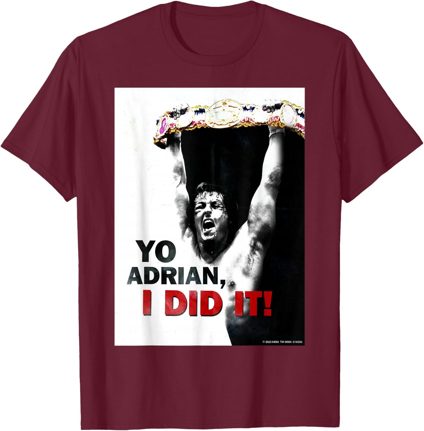 Rocky -Adults , Black, Small, Short Sleeve, Classic Fit, Cotton, Polyester T-Shirt - T-Shirt | Maroon