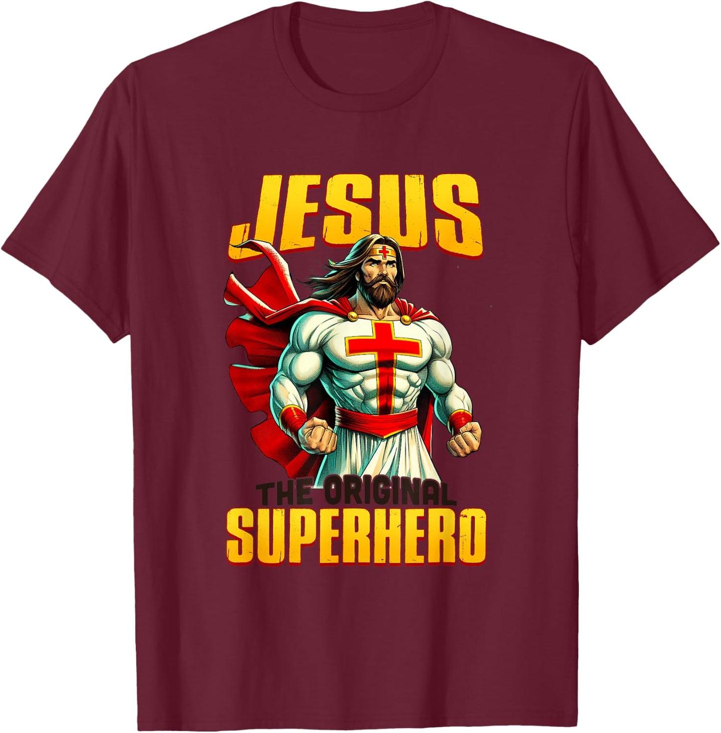 Jesus Original Superhero Comic Style Funny Christian Comic T-Shirt - T-Shirt | Maroon