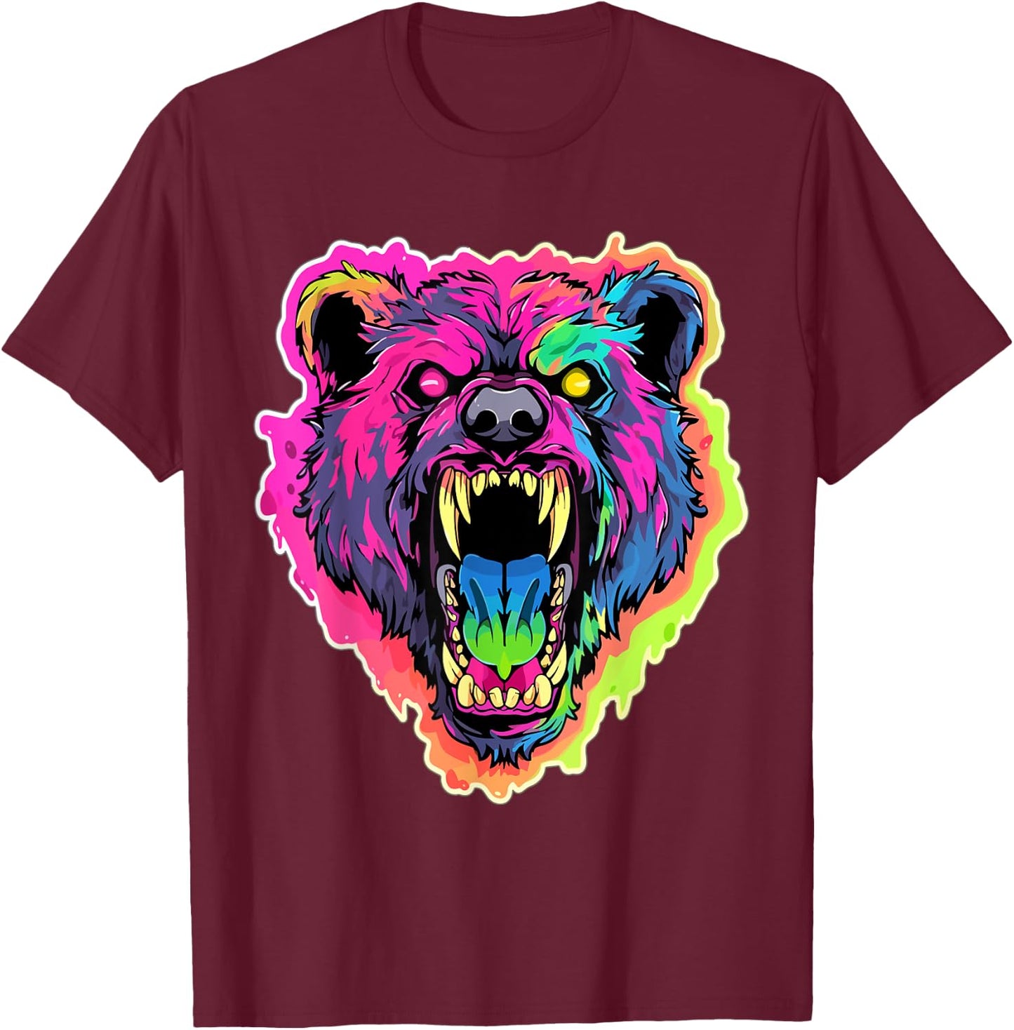 Psychedelic Party EDM Bear Summer Tekk Men Women T-Shirt - T-Shirt | Maroon