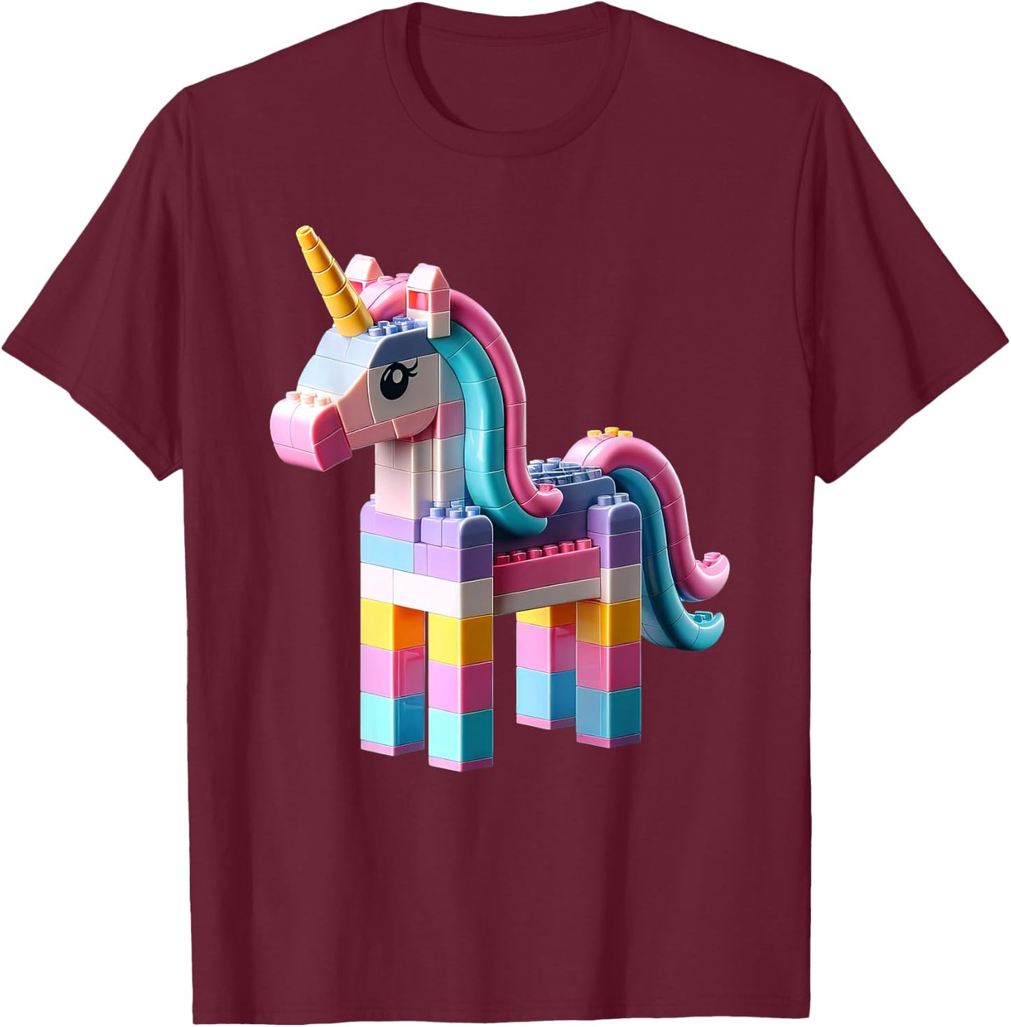 Master Builder Bricks Blocks Play Toys Unicorn T-Shirt - T-Shirt | Maroon