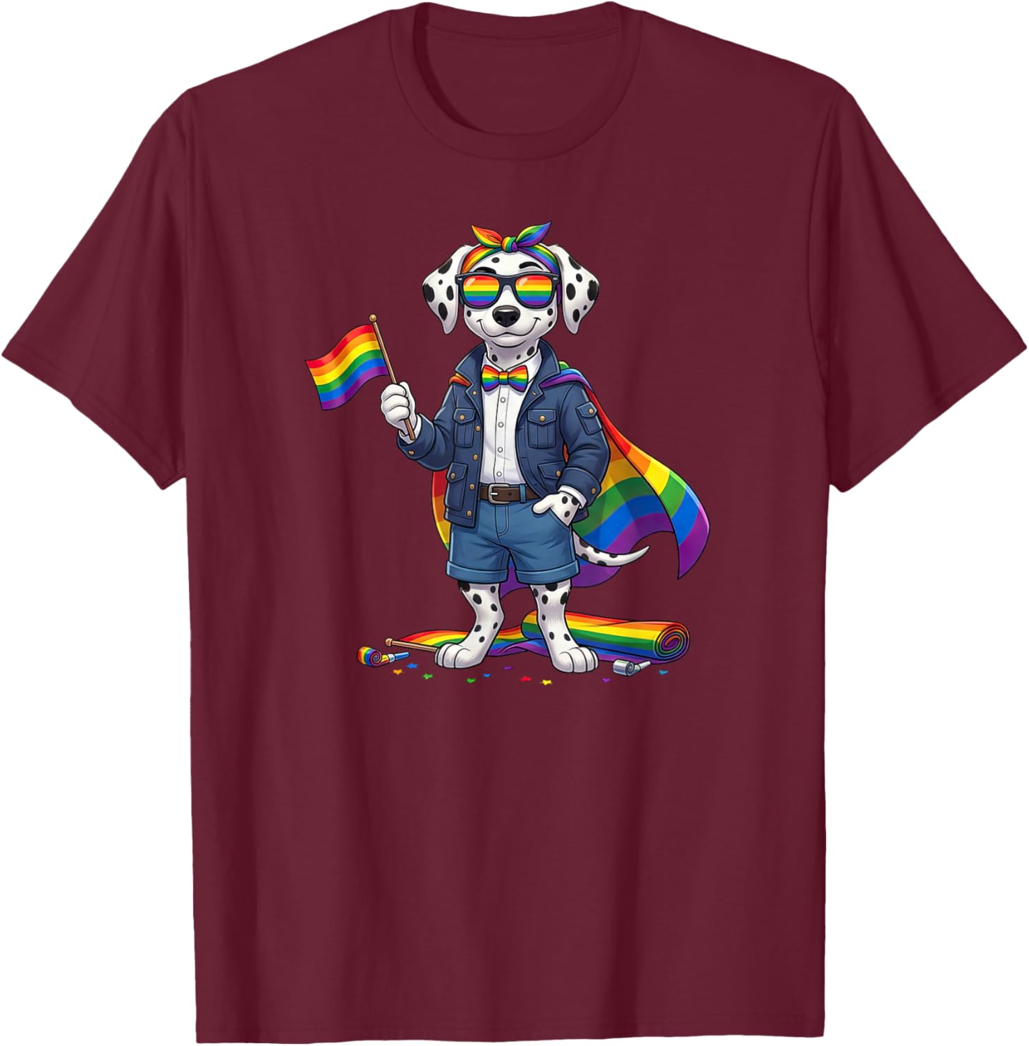 Funny Dalmatian LGBT Rainbow Lesbian Gay Pride Women Men T-Shirt - T-Shirt | Maroon
