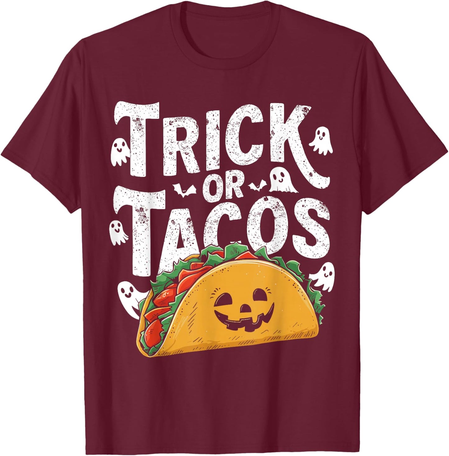 Trick or Tacos Mexican Funny Halloween Taco Food Lover T-Shirt - T-Shirt | Maroon