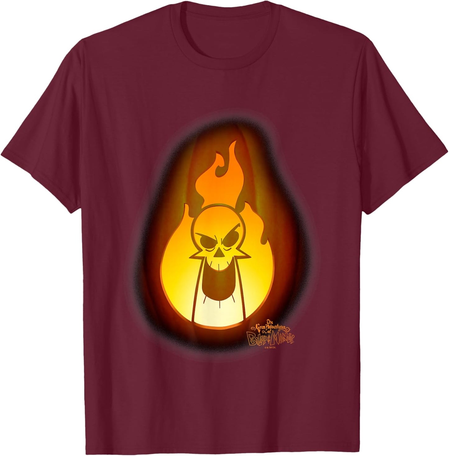 The Grim Adventures of Billy and Mandy Grim On Fire Big Logo T-Shirt - T-Shirt | Maroon